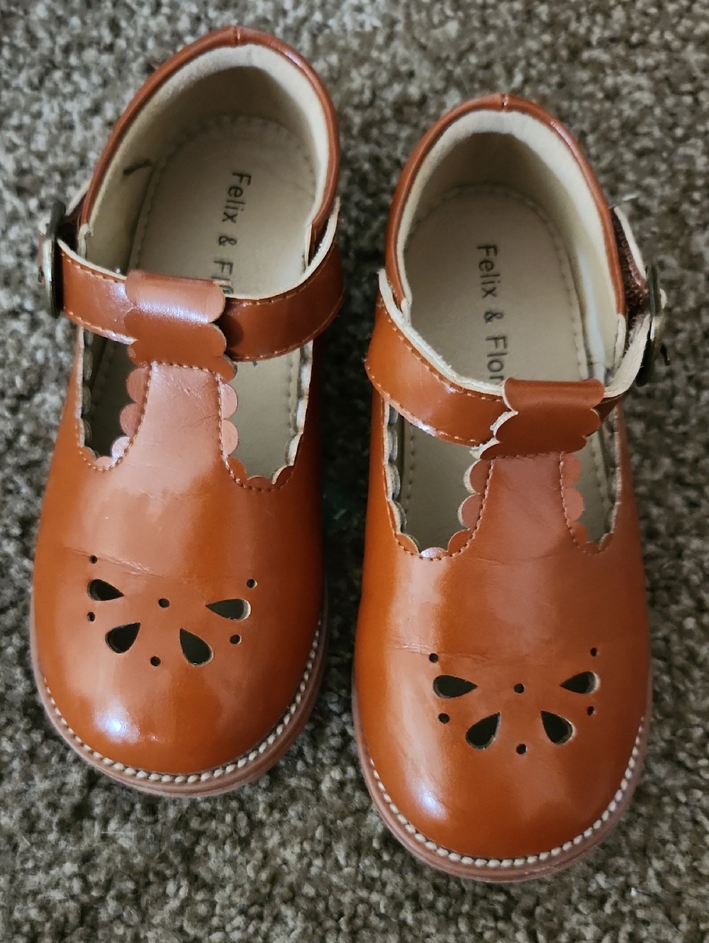 Felix & Flora Girls' Tan Leather T-Strap Dress Shoes
